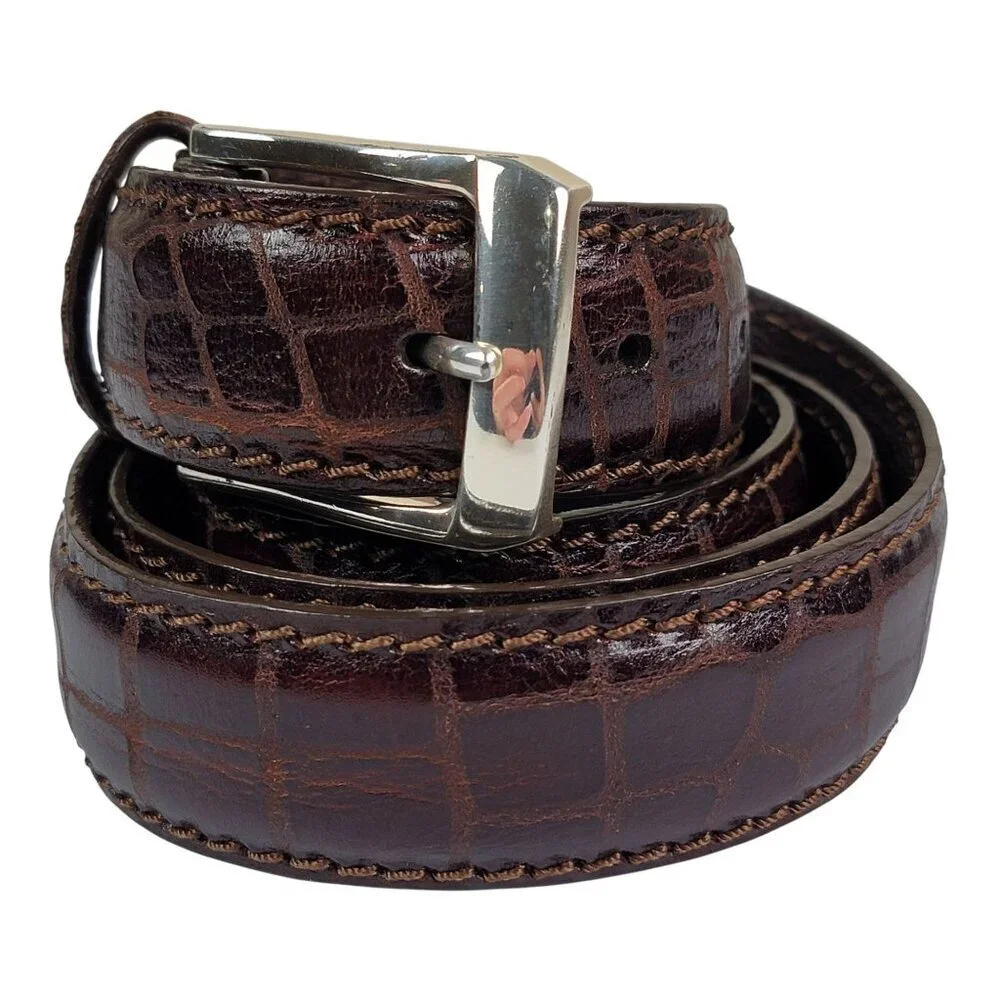Brighton Mens Brown Escape Croco Embossed Leather Belt Size 44 M21538